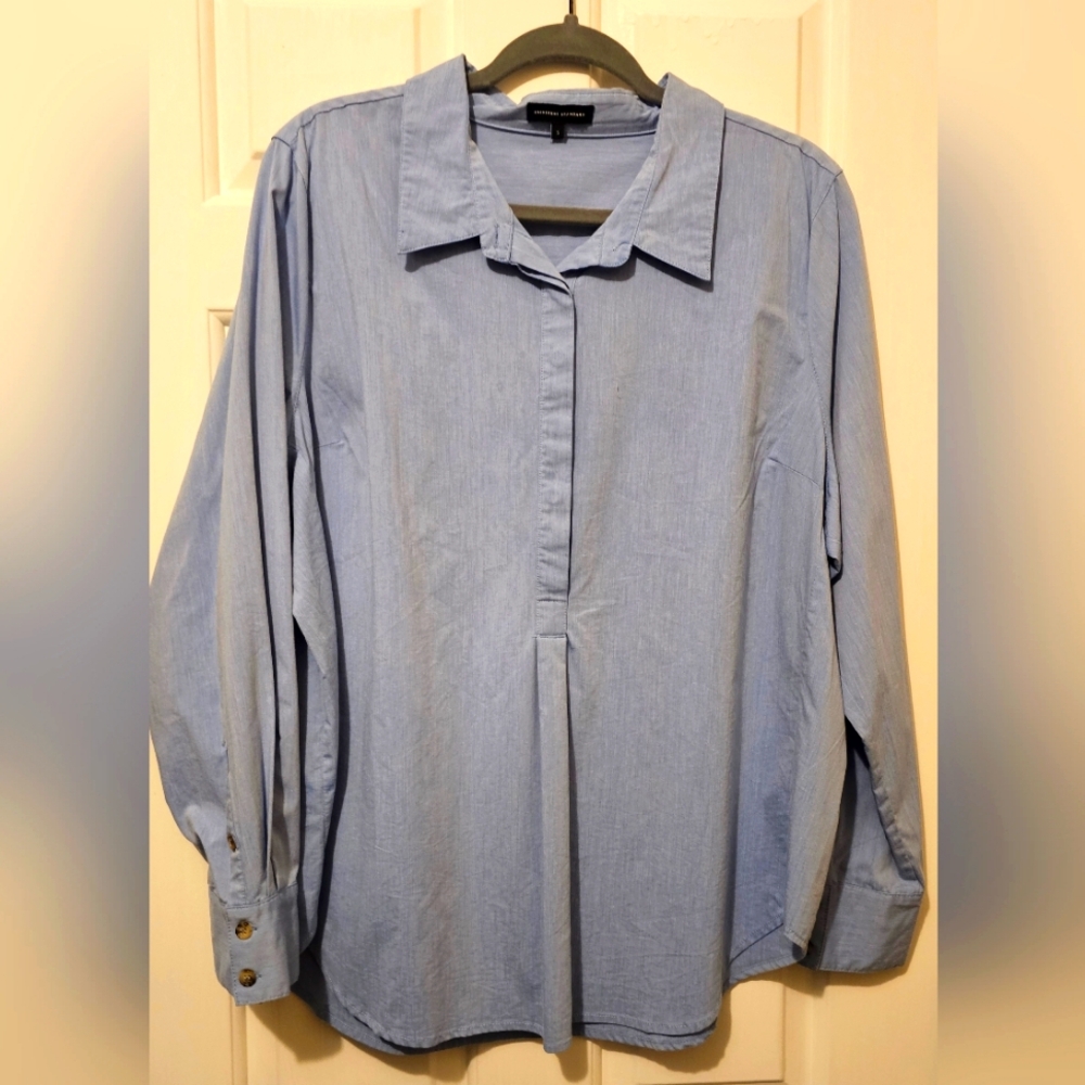 Universal Standard Elbe Popover Stretch Poplin Shirt Classic Fit - Chambray NWOT